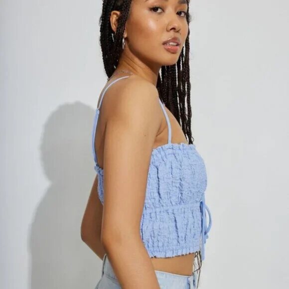 Garage Two Bows Scrunched Crop Cami Light Blue NEW WITH TAGS Size L - Picture 2 of 3